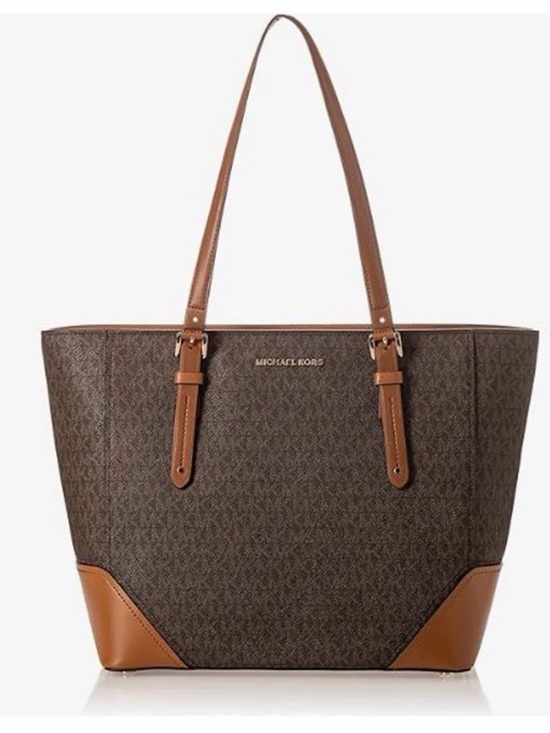 Michael Kors Handbags - NWT - Michael Kors Brown Logo-Print Tote with Tan Leather Trim
